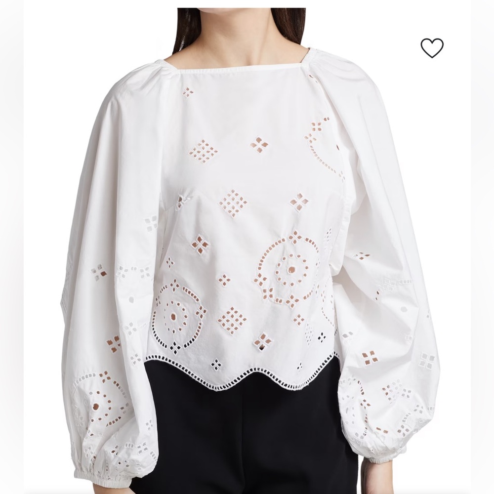 GANNI Tie Back White Eyelet Cotton Top